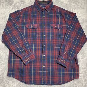 George Men's Plaid Long Sleeve Shirt  XL (46-48) Red & Blue Cotton